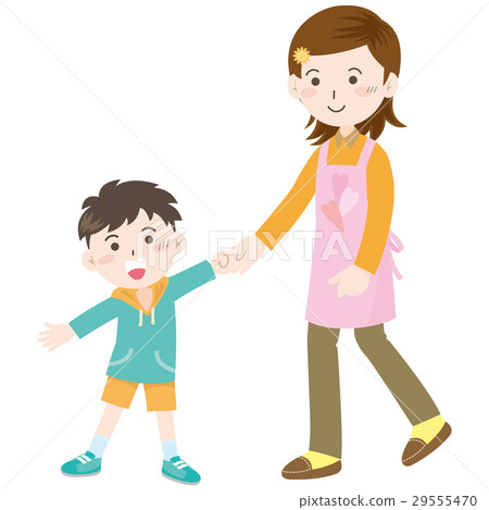 插图素材: 握手和围裙的一个女孩的男孩