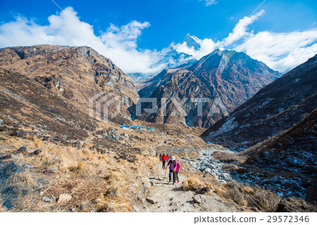 图库照片: hiking to himalaya mountain in nepal , trekking