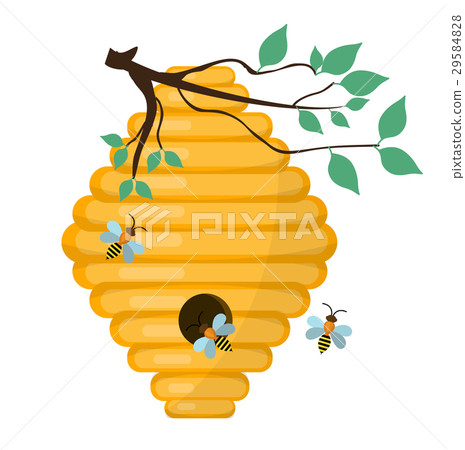 插图素材: bee-hive, swarm icon, flat style. isolated on