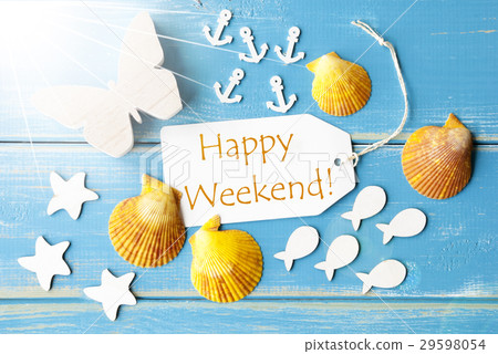 图库照片: sunny summer greeting card with happy weekend