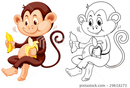 图库插图: animal outline for monkey eat banana