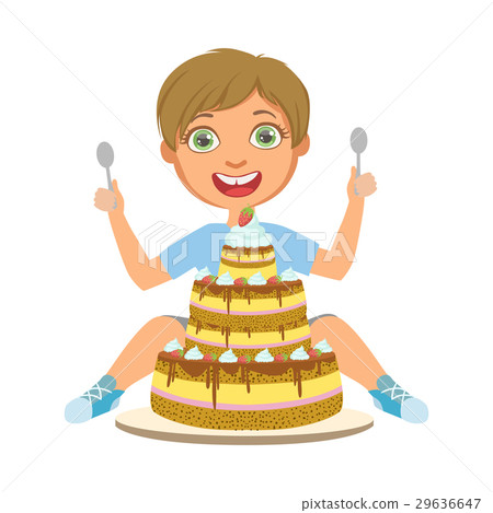 young boy with birthday cake, a colorful character 29636647