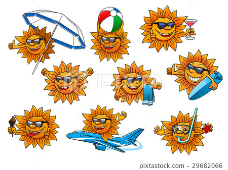 图库插图: happy summer sun cartoon mascot set