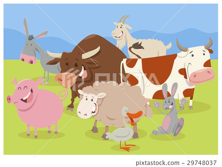 插图素材: cute farm animal characters