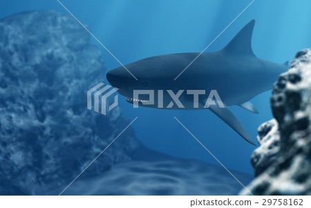 图库插图: 3d shark diving in deep sea