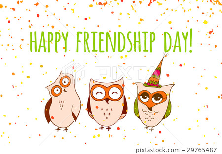 插图素材: happy friends enjoying friendship day. vector owls