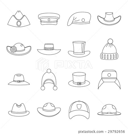 插图素材: headdress hat icons set, outline style