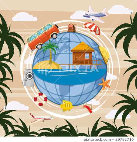 插图素材: travel tourism concept globe, cartoon style