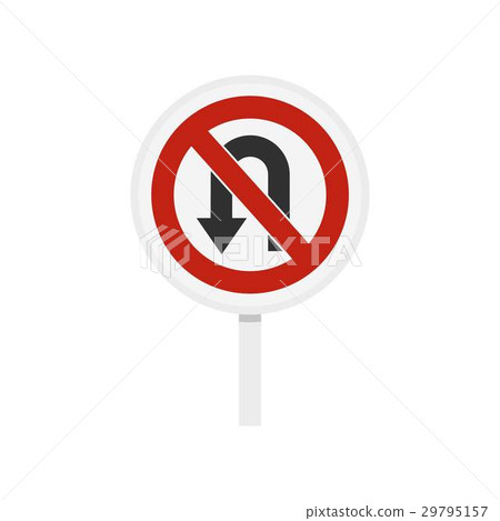 插图素材: no u turn traffic sign icon, flat style