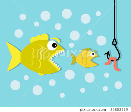 插图素材: big fish eat little fish, hook and worm bait