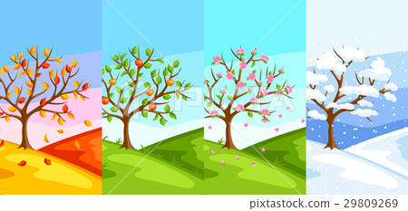 图库插图: four seasons. illustration of tree and landscape