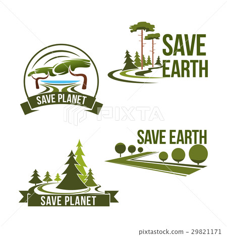 插图素材: vector icons set for save earth ecology protection