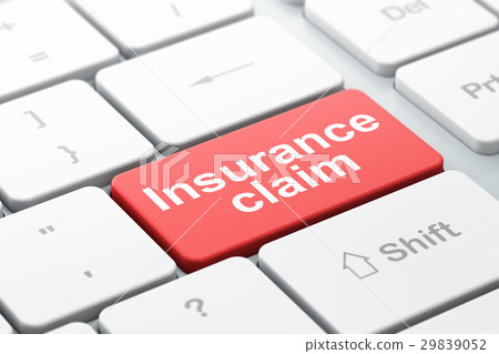 claim,exclaim 图库插图: insurance concept: insurance claim on computer