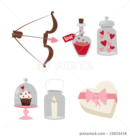 插图素材: happy valentine day flat design love wedding items