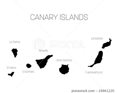 插图素材: map of canary islands, spain, with labels of each