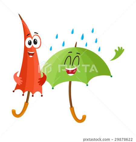 图库插图 two funny happy umbrella characters open and