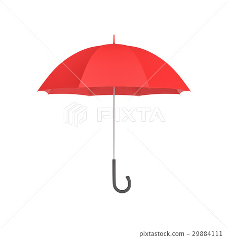 图库插图: 3d rendering of an open red umbrella with a black