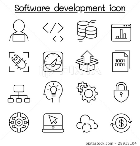 插图素材: software development icon set in thin line style