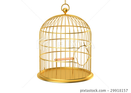 插图素材: broken golden bird cage, 3d rendering