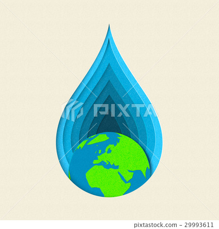 图库插图: earth day paper cut water drop concept art