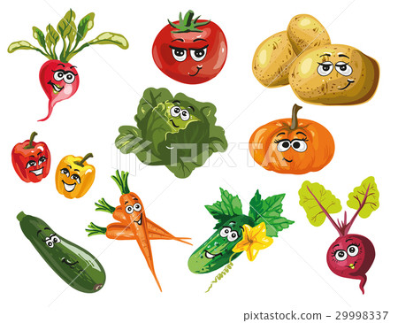 插图素材: cute vegetables vector cartoon characters
