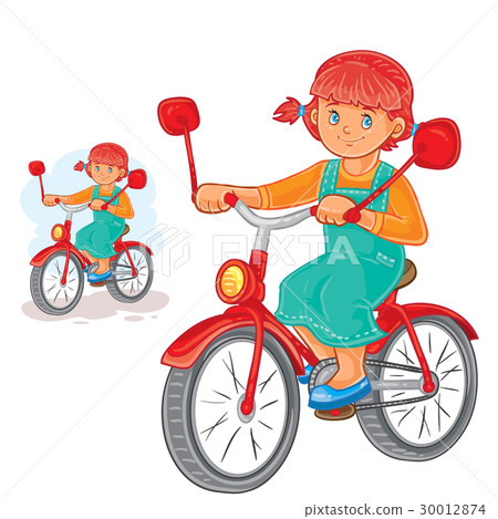 图库插图 vector illustration of small girl ride bikes