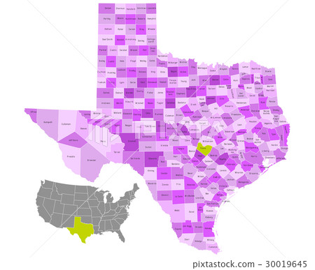 插图素材: texas state counties map with boundaries