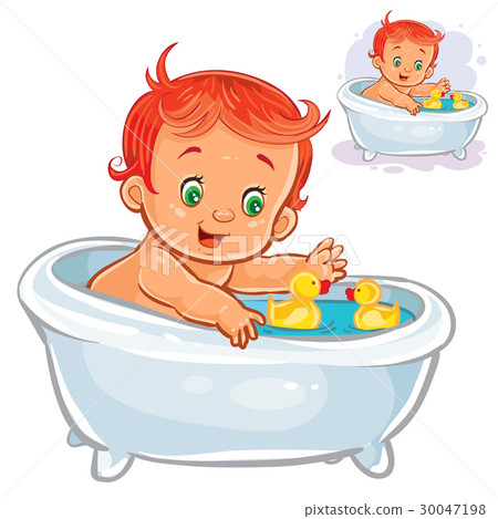 图库插图 small child take a bath with a rubber duck