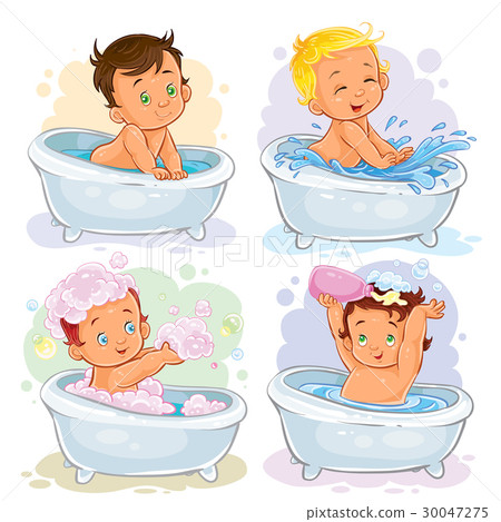 图库插图: small children take a bath