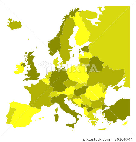 插图素材: political map of europe in four shades of yellow