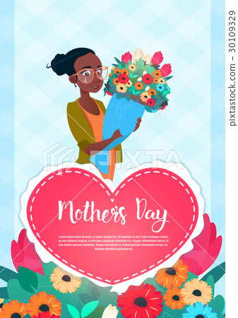 插图素材: happy mother day, woman hold flowers bouquet