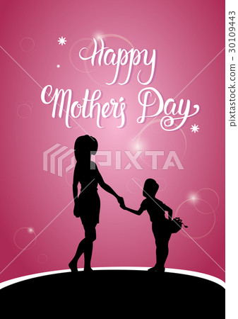 插图素材: happy mother day, silhouette woman with child