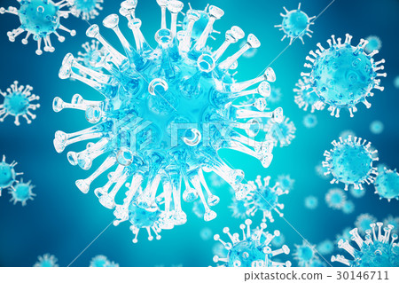 插图素材: 3d illustration virus, bacteria, cell infected