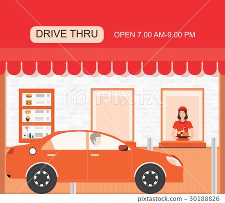 插图素材: drive thru fast food restaurant