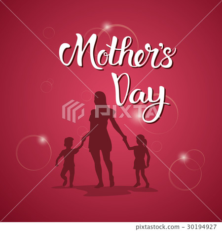 图库插图: happy mother day, silhouette mom holding children