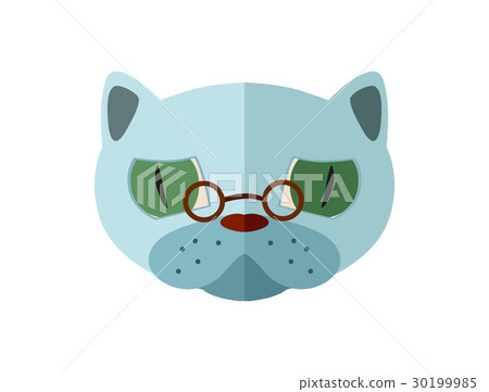 插图素材: russian blue cat head with glasses icon