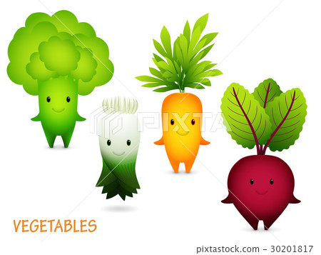 图库插图: broccoli, leek, carrot, beet. cartoon characters.