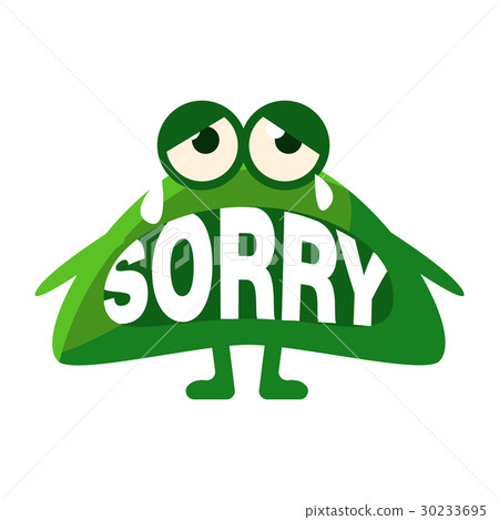 插图素材: green blob saying sorry, cute emoji character with