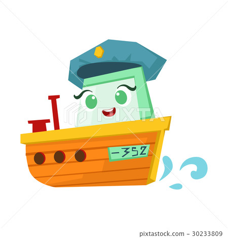 插图素材: river patrol orange boat, cute girly toy wooden