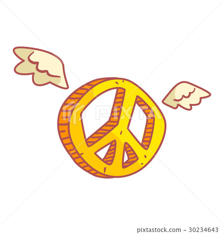 插图素材 yellow peace sign with wings colorful cartoon