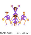 图库插图: blond cheerleader teenager girl jumping with red