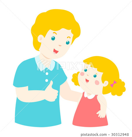 插图素材 father admire daughter character cartoon vector.