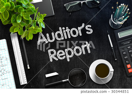 插图素材: auditor"s report on black chalkboard. 3d rendering