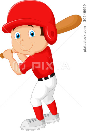 插图素材: cartoon boy playing baseball