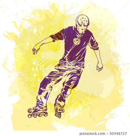 插图素材: roller skating.grunge trend handcraftedbackground.