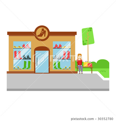 图库插图: shoes store building icon, colorful vector