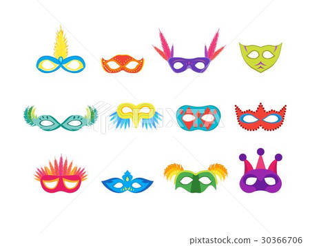 插图素材: cartoon carnival mask color icons set. vector