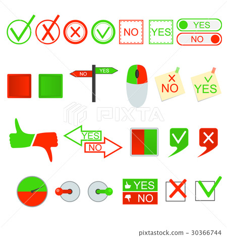 插图素材: green yes and red no sign set. vector