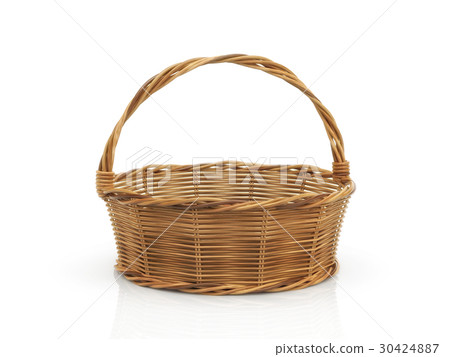 图库插图: empty wooden basket on white background