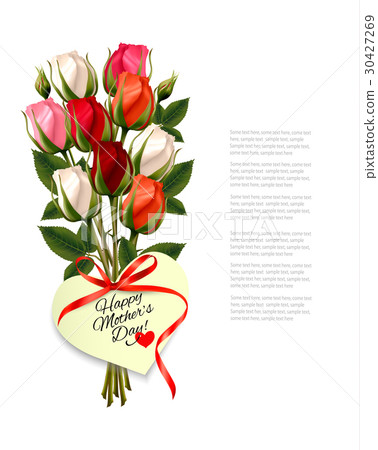 插图素材: red roses with a heart-shaped happy mothers day